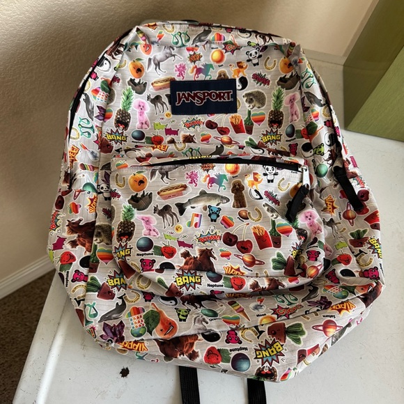 Jansport Other - JanSport White Cream Backpack with Food/Animal/Fun Print